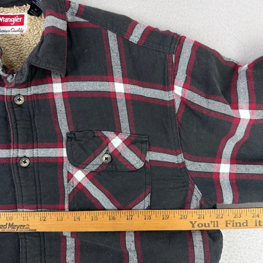 Wrangler Flannel Shirt‎ Jacket Mens Medium Black Plaid Sherpa Fleece Lined Work